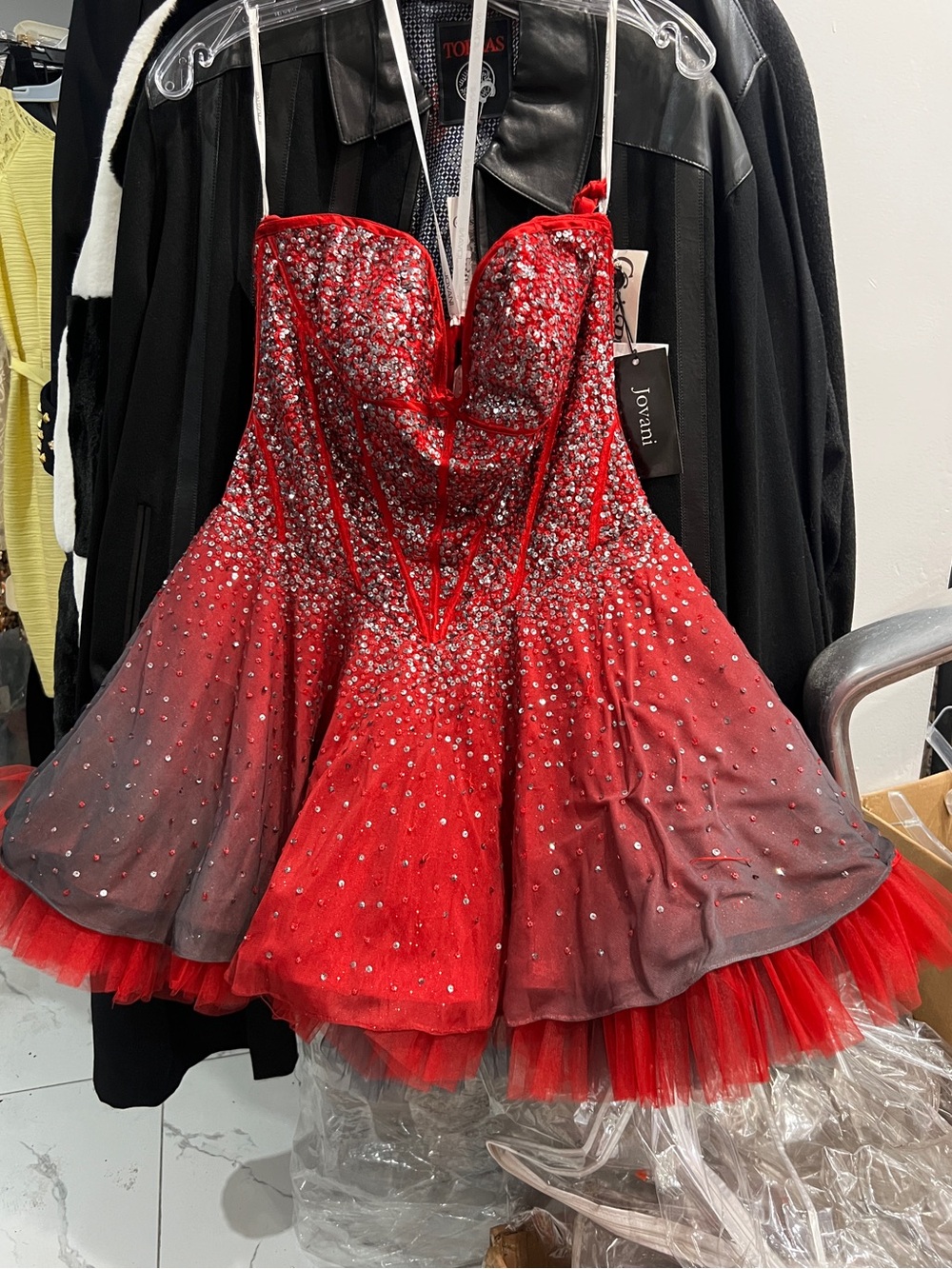 Jovani Red and Black Ombre Crystal-Embellished Kids Formal Dress